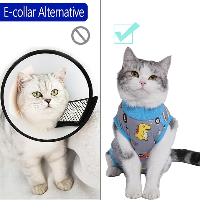 Cat Surgery Recovery Suit Professional for Surgical Abdominal Wound Or Skin Diseases E-Collar Alternative for Cats After Surgery Wear Pajama Suit (Gray, Medium)