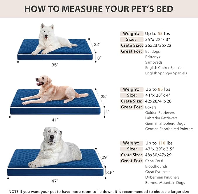WNPETHOME Orthopedic Dog Bed for Crate, Waterproof Extra Large Dogs Bed with Removable Washable Cover, Multi-Needle Quilting Dogs Crate Beds