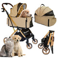 Pet Stroller for Small & Medium Dogs Cats up to 55 lbs 4-in-1 Foldable Travel Pet Stroller with Detachable Carrier Lightweight All-Terrain Spring Damping,Car Seat,Sun Canopy,Khaki