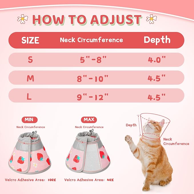 Cat Cone Collar Soft to Stop Licking, Adjustable, Foldable Lightweight Kitten Cones After Surgery Recovery for Cats & Kittens, Cat Cone Alternative (Pink, S)