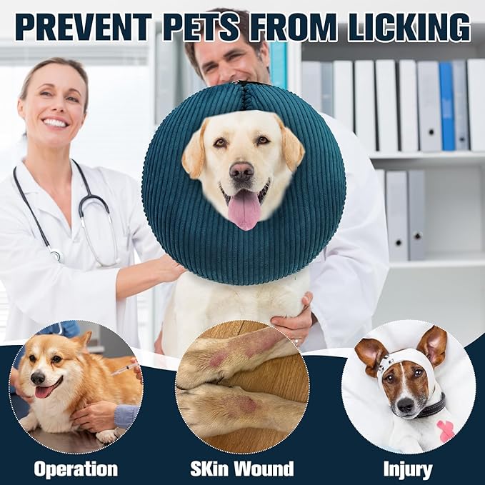 BINGPET Inflatable Dog Cone Collar Alternative After Surgery,Soft Recovery Cone for Dogs to Stop Licking,Protective Neck Donut E Collar Adjustable for Small Medium Large Dogs & Cats(Navy Blue,M)
