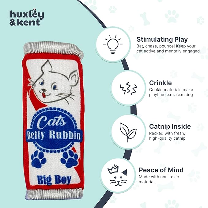 Huxley & Kent Plush Cat Toy - Interactive Catnip Toy for Cats & Kittens - Soft Kitty Toy with Crinkle & Catnip - Fun Indoor Play Toy - Belly Rubbin