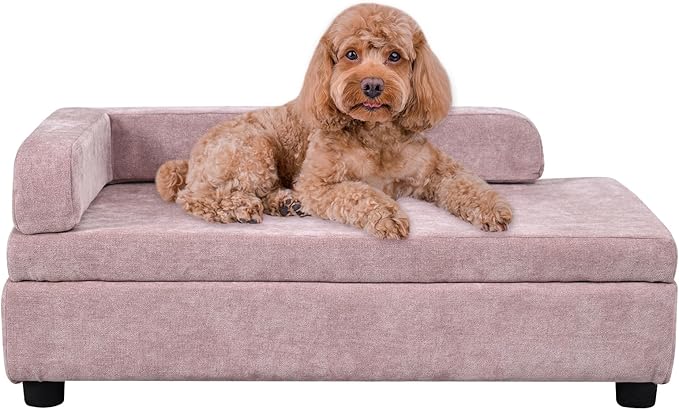 AFBKSS&BB Pet Sofa with Hidden Storage for Puppy and Cat,Linen Fabric Dog Sofa,Cat Couch with Wooden Frame (Pink)