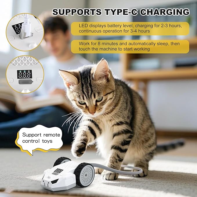 Interactive Cat Toys for Indoor Cats - Smart Moving Electric Mouse with Remote Control, Feather Tail, and Rechargeable Battery - Automatic Play for Bored Kittens & Adult Cats & Daily Exercise