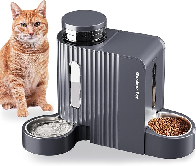 Gardner Pet Automatic Gravity Cat Food Feeder and Water Dispenser Stainless Steel Two-in-One Set Large Capacity Dispenser for Pets Dogs, Puppies, Kittens, Rabbits
