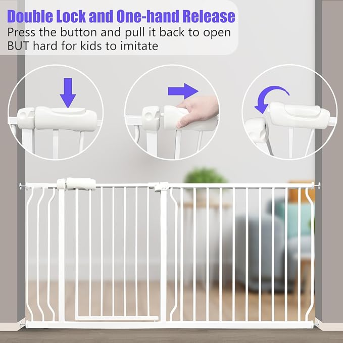 Walk Through Baby & Dog Gate 29-38.5 Inch, Pressure Mounted No Drilling, Adjustable Indoor Safety Gate for Stairs & Doorways - Metal Design for Kids and Pets, White