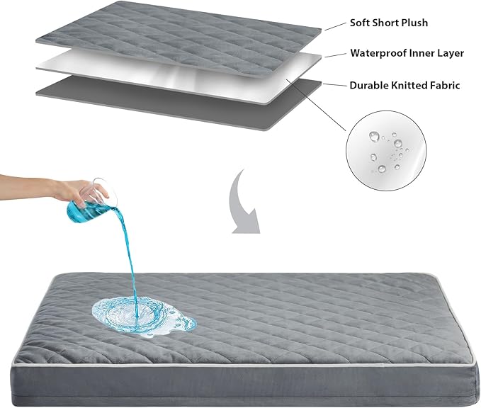 WNPETHOME Orthopedic Dog Bed for Crate, Waterproof Extra Large Dogs Bed with Removable Washable Cover, Multi-Needle Quilting Dogs Crate Beds