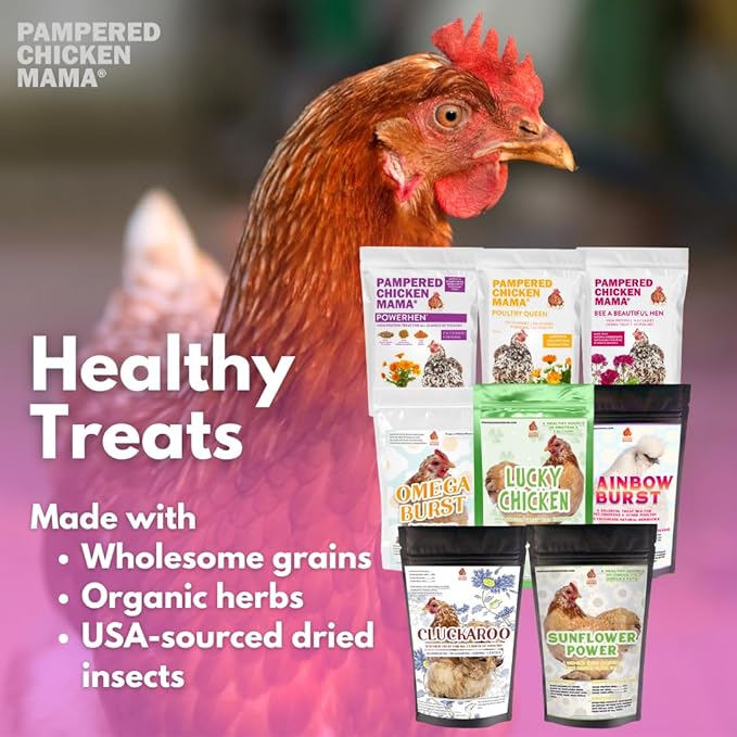 Pampered Chicken Mama Chicken Treat for Hens 8 Pounds Sampler Bundle: 8 Different Treats in One Box! - Grubs, Dried Mealworms, Cracked Corn, Oyster Shell, & Duck Feed