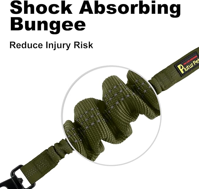 Plutus Pet Dog Seat Belt for Car, Adjustable Dog Car Harness with Carabiner Clip, Reflective Safety Dog Seatbelt Leash with Elastic Bungee, Ranger Green
