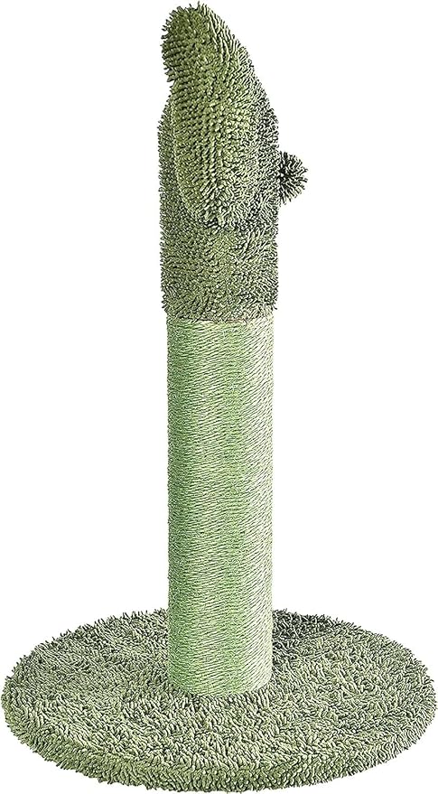 Amazon Basics Cat Scratcher - Indoor Cactus Single Cat & Kittens Scratching Post with Dangling Ball, Medium (25.6"H) - Green