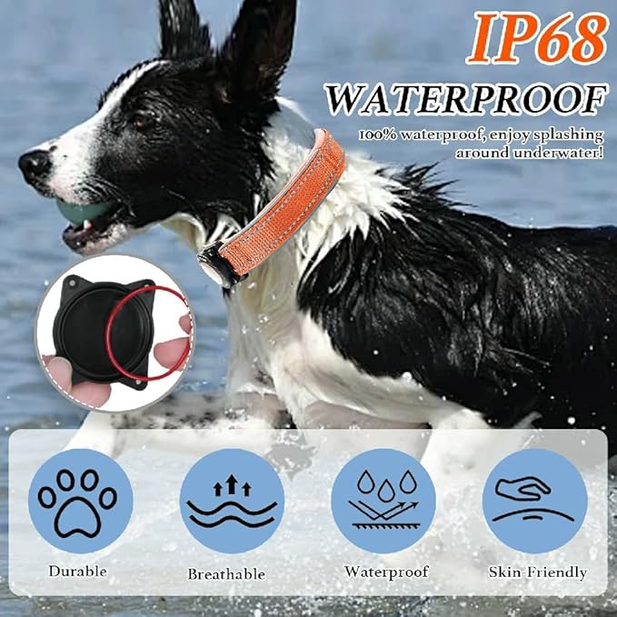 Upgraded AirTag Dog Collar, IP68 Waterproof Dog Collar with Apple Air Tag Holder, Reflective Adjustable Heavy Duty Dog Collars with Soft Padded for Small, Medium and Large Dogs,Orange, XL