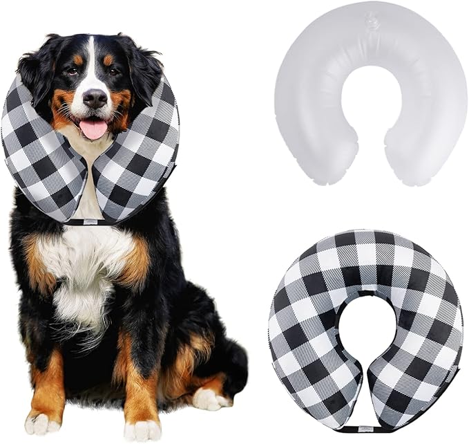 CuteBone Inflatable Dog Cone with Removable Soft Fleece Covers for Small/Medium/Large Dogs and Cats Neck Donut Collar After Surgery GWB03L