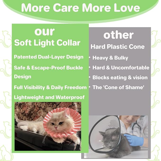 Soft Cat Cone Collar for Cats & Kittens – Adjustable Lightweight Recovery E-Collar to Stop Licking, Scratching & Biting After Surgery, Comfortable Wound Healing Cone Alternative (Green, S)