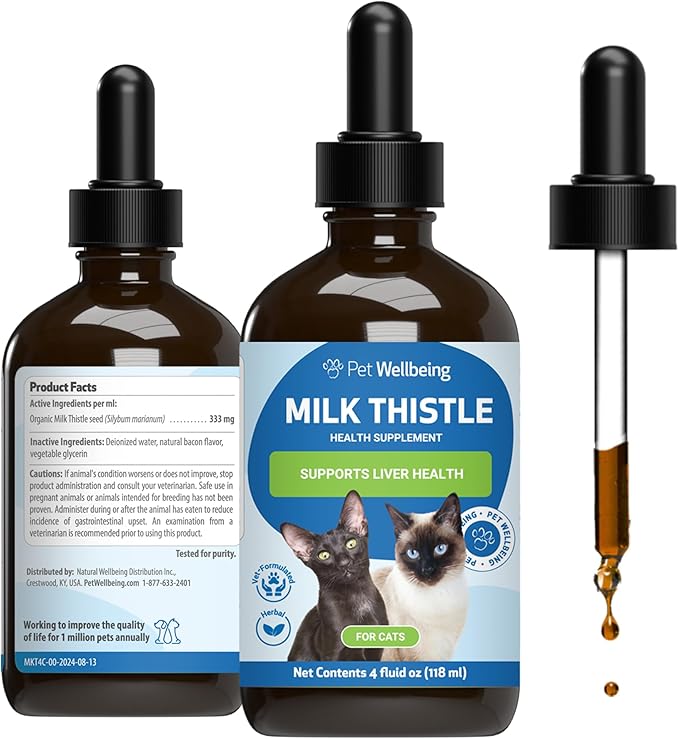 Milk Thistle for Cats - Organic Milk Thistle, Supports Healthy Liver Function & Detoxification - Vet-Formulated Herbal Supplement - 4 oz (118 ml)