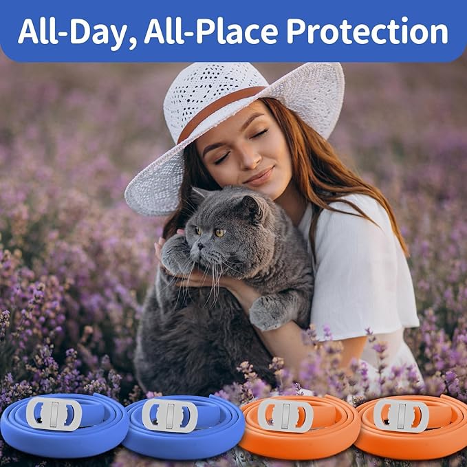 4 Pack Flea and Tick Collar for Cats, 32 Months Flea and Tick Treatment, Flea and Tick Prevention, Waterproof, Adjustable Flea and Tick Collar for Kittens, Blue & Orange