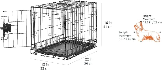 Amazon Basics Durable, Foldable Metal Wire Pet Crate with Tray, Portable and Sturdy for Travel, Single Door, Divider Panel, Perfect Size for Small Dogs, 22 x 13 x 16 in, Black