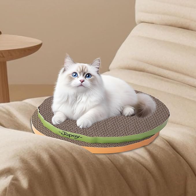 Round cat Scratcher Refill 9.84 inch Diameter 7/8 inch Thickness Scratcher Replacement Pads Scratching Board Circle cat Scratcher Scratch pad (Green and Yellow Cardboard 2PCS)