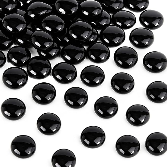 FUTUREPLUSX 1LB Black Flat Glass Marbles, Glass Pebbles Vase Filler, Dark Beads Fishbowl Decorative Gem for Table Scatter Home Decor