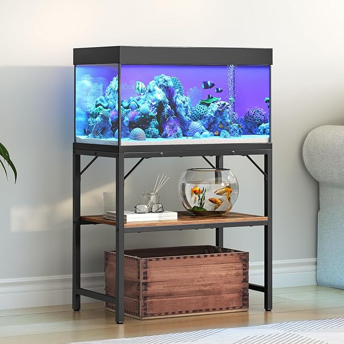 30 Gallon Fish Tank Stand, Aquarium Stand with 2-Tier Storage Shelves, Heavy Duty Breeder Turtle Terrarium Stand Rack for Home Office, 30.0" L x 11.8" W x 24.4" H, Rustic Brown FTHR3001