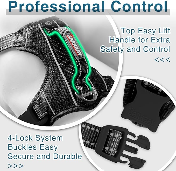 BARKBAY Dog Harness No Pull with ID Tag Pocket - Heavy Duty, Reflective, Easy Control for Large Dogs(Black,L)