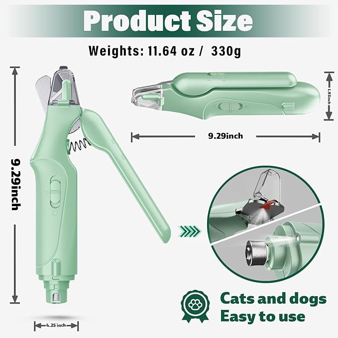 Dog Nail Clippers & Cat Nail Clipper with Catcher, 2 in 1 Dog Nail Trimmers & Grinder with Light for Large Small Dogs Cats,Silent Groom Pro Claw Trimmer, Rechargeable Dogs Nails Grinder Quiet
