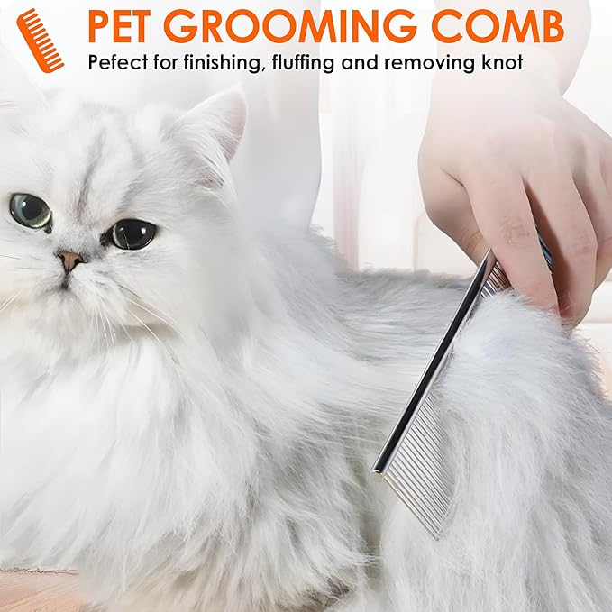 Dog Comb to Remove Tangles and Knots, Cat Comb with Stainless Steel Teeth and Non-Slip Handle, Dog combs for grooming matting for Long Haired Pets (Large)