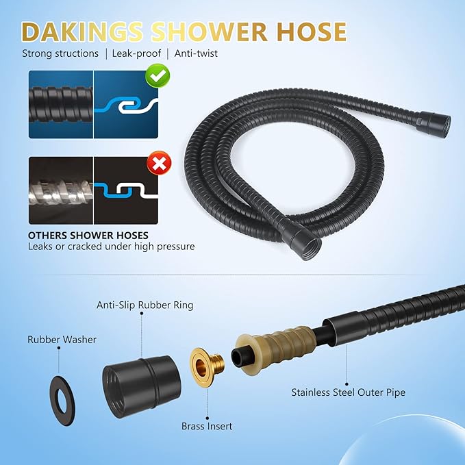 6 Spray Modes High Pressure Handheld Showerhead Set Upgraded 5 Inches Shower Head with Handheld Spray Premium Black Handheld Shower Head 60 Inches Stainless Steel Hose-1-Min Install
