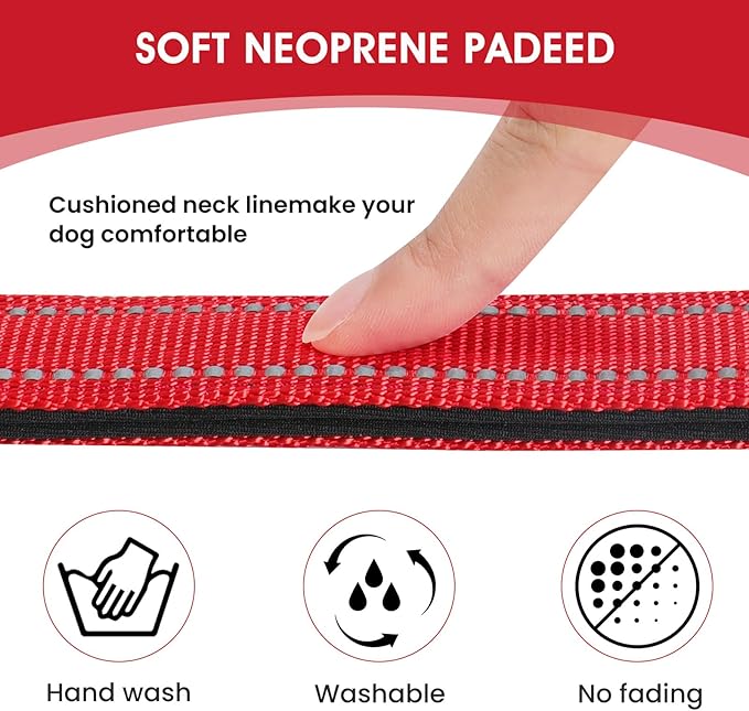 Reflective Dog Collar Padded with Soft Neoprene Breathable Quick Release Basic Dog Collars for Medium Large Dogs Red Boy Girl