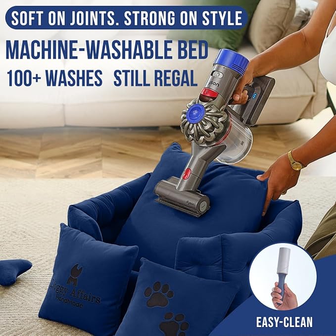 Luxury Dog Bed Chesterfield – Handcrafted Velvet Throne for Dogs | Joint Support, Calming & Temp-Regulating Comfort | Durable 5+ Years, Anti-Claw, Washable 100+ Times – XS, Blue