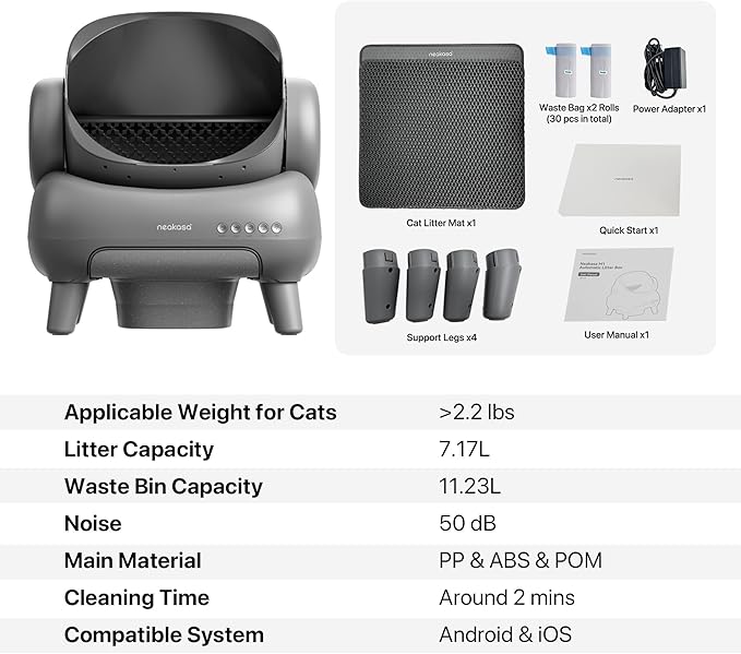 Neakasa M1 Open-Top Self Cleaning Cat Litter Box, Automatic Cat Litter Box with APP Control, Odor-Free Waste Disposal Includes Trash Bags