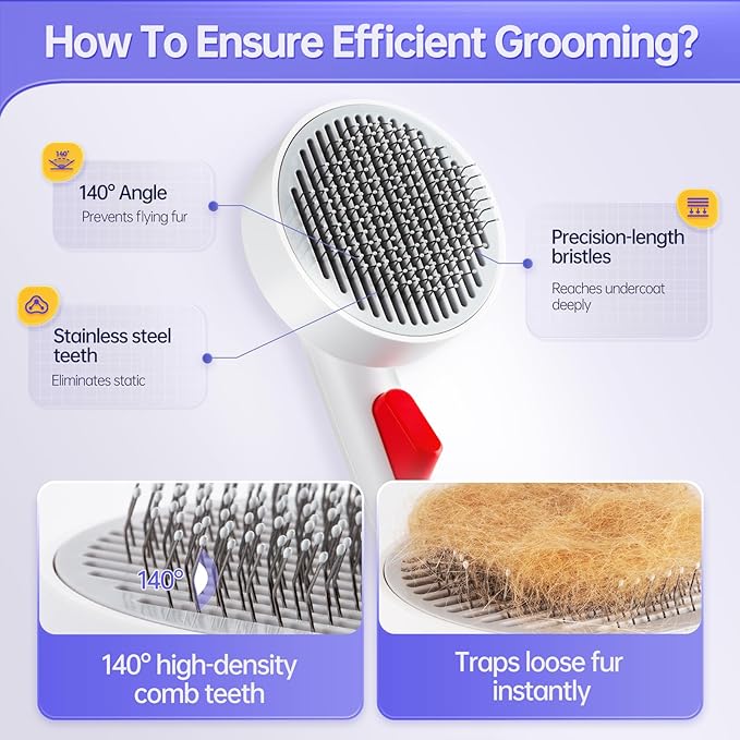 Cat Brush for Shedding with One-Click Button, Pet Comb for Indoor Cats, Suitable for Long or Short Haired Cats, Small and Medium Dogs, Grooming for Puppy Kitten Massage Removes Loose Fur