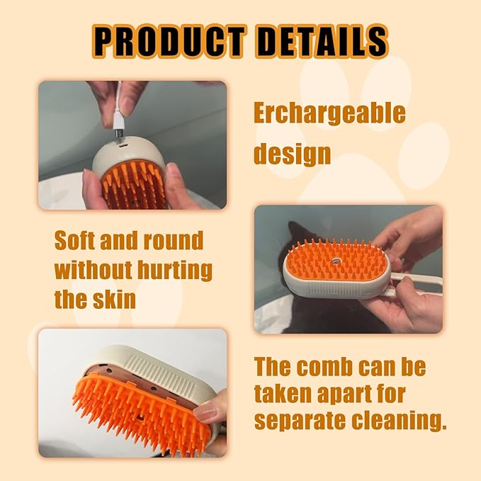 Steam Brush for Cats Dog Steam Brush,3 in 1 Pet Grooming Comb for Shedding,1PCS