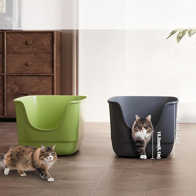 Gefryco Jumbo Cat Litter Box with High Sides, Extra Large for Muti Cats Open Big Cat Litter Box Anti-Splashing, High Wall Litter Tray for Indoor Medium and Large Cats(2Pack)