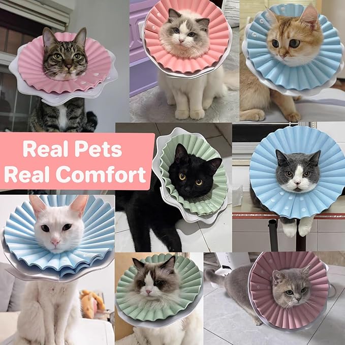 Soft Cat Cone Collar for Cats– Adjustable Lightweight Recovery E-Collar to Stop Licking, Scratching & Biting After Surgery, Comfortable Wound Healing Cone Alternative (Pink, L)