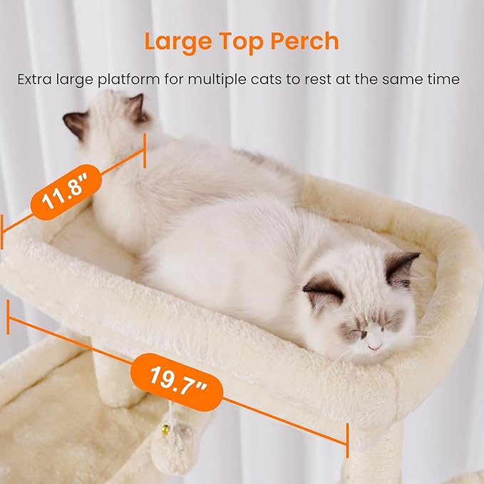 Heybly Cat Tree, 68 inch Multi-Level Cat Tower for Indoor Cats, 2 Widened Plush Perches Cat Condo with Scratching Board and Big Caves, Beige HCT025M