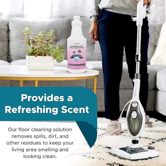 Steam & Go Deminerilized Water - Multi-Surface Cleaner for Steam Cleaners, Hardwood Floors, Kitchens, & Bathrooms - Germ-Killing Formula - Hotel California Scent - 32 Ounces (Pack of 1)