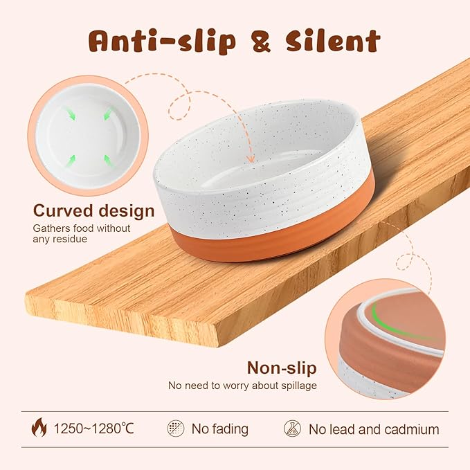 SPUNKYJUNKY Ceramic Elevated Dog Bowl Set with Acacia Wood Stand for Food and Water for Medium Dog (42.27 OZ, White and Reddish Brown)