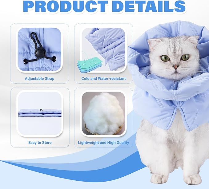 Cat Recovery Collar, Soft Adjustable Cone for Cats and Kittens, Lightweight Waterproof Elizabethan Collar for After-Surgery Care, Prevent Licking and Scratching, Neck Protector for Pets（Light Blue,S）