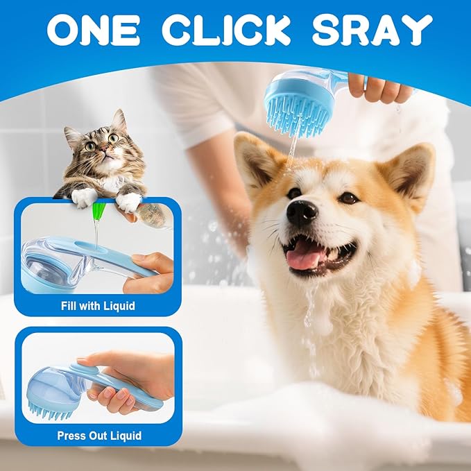Dog Bath Brush, Silicone Pet Bath Brush with Soap Dispenser,Deep Cleansing & Gentle Massage for Dogs & Cats, Suitable for Long & Short Hair, Easy Grip, Bathing & Grooming(Green)