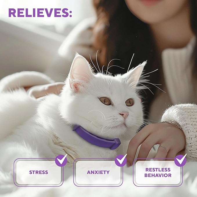 Cat Calming Collar & Pet Anti Anxiety Products - Feline Calm Pheromones Collars & Cats Stress Relief - Helps with Pee, New Zone, Aggression