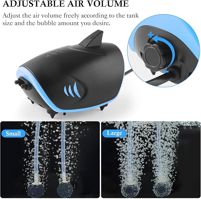 HITOP 3W 6W Silent Aquarium Air Pump -80GPH/160GPH Large Air Volume Fish Aerator, Adjustable Oxygen Pump for Fish Tank up to 300 Gallon