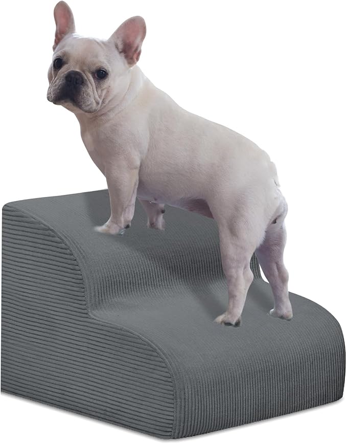 Dog Stairs & Steps for High Beds, 2 Steps High Density Foam Waterproof Dog Ramp for Small Dogs and Cats, Pet Stairs with Removable Washable Cover for Bed, Couch, Sofa and Car (H: 11.8")
