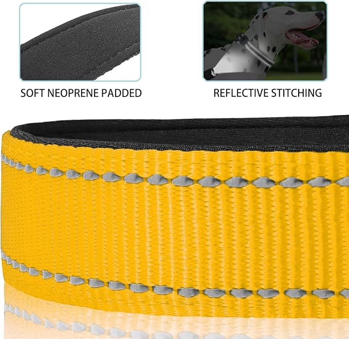 JSXD AirTag Dog Collar, Night Reflective Nylon Dog Collar for Small Medium Large Dogs,Lockable Quick Release Buckle,Padded Breathable Pet Collar with AirTag Holder (Yellow, Medium)