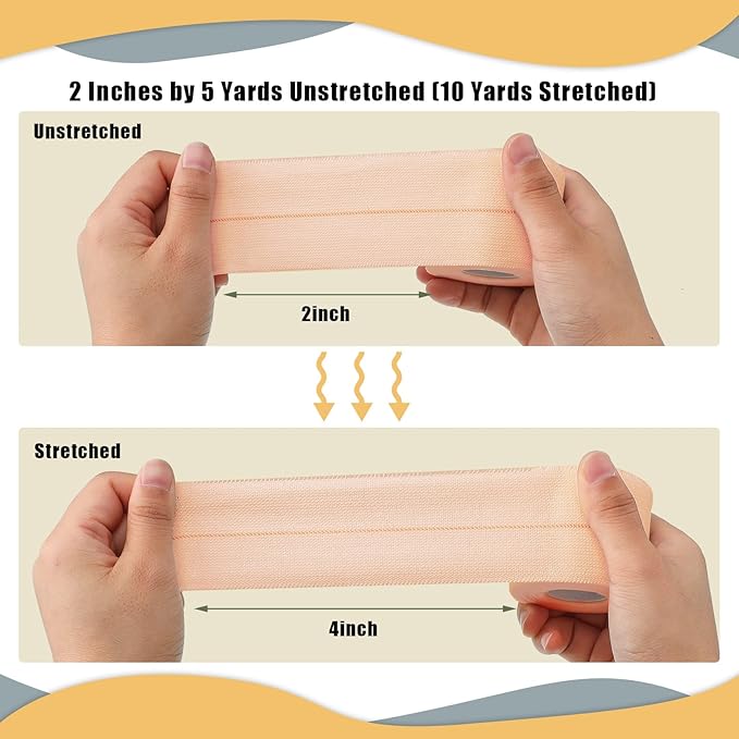 4 Rolls Elastic Tape Adhesive Elastic Tape Self Adhesive Bandage Wrap Flexible Stretch Bandages for Sports Ankle, Knee and Wrist Sprains Animal Pets, 2 Inch x 5 Yard
