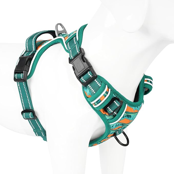 Timos No Pull Dog Harness,No Choke Front Clip Dog Reflective Harness,Adjustable Soft Padded Pet Vest with Easy Control Handle for Large Dogs,Wilderness,L