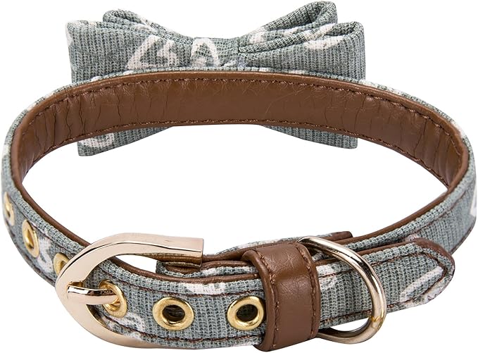 Puppy Collars for Small Dogs - StrawberryEC Adjustable Puppy Id Buckle Collar Leather. Cute Mint Love Dog Collar (Bow-Mint-Love)
