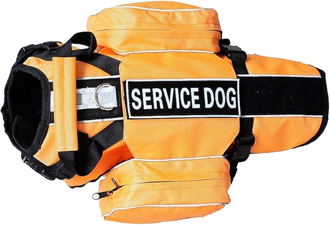 Serijoars Dog Vest Harnesses with Saddlebag Backpack for Camping & Travel - Reflective Hound Hiking Backpack Saddle Bag - Lightweight Vest Harness for Medium & Large Dogs (Orange, L)