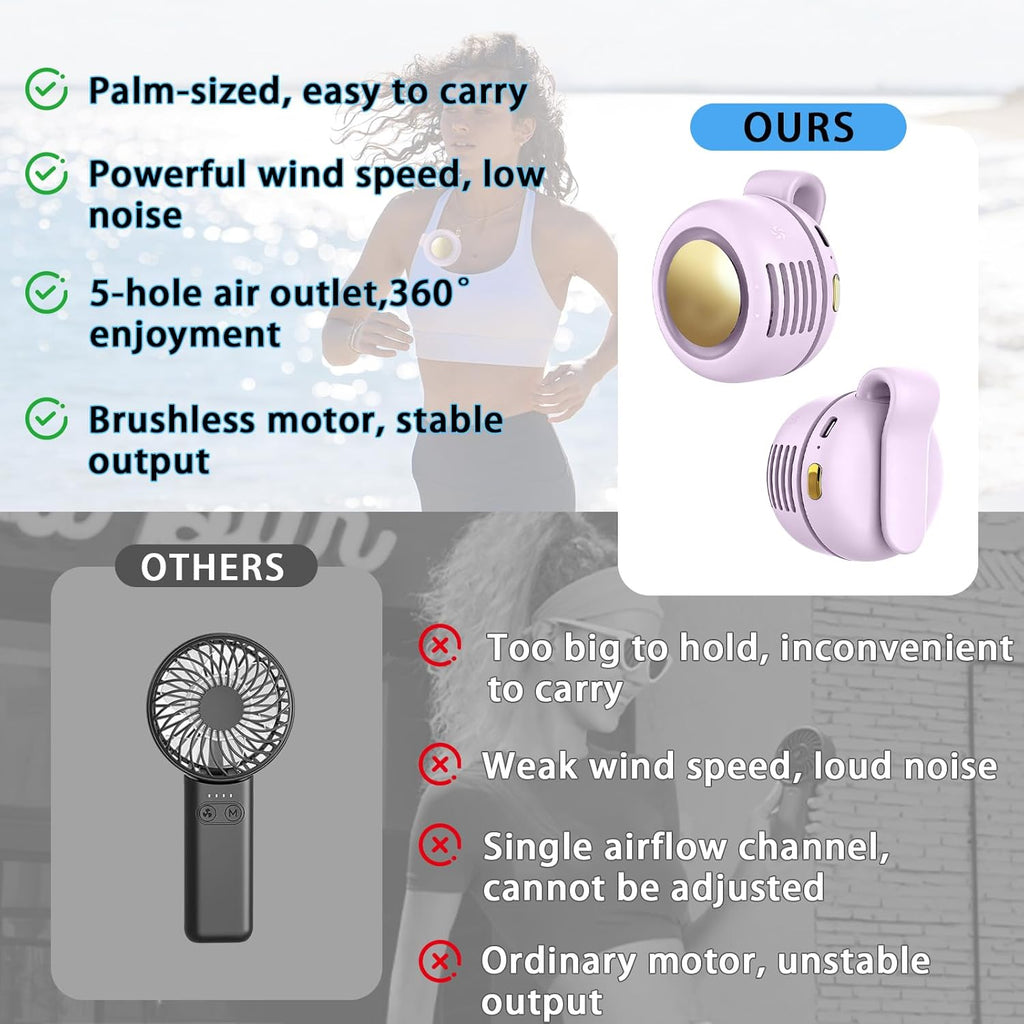Portable Clip-On Fan, Mini USB Rechargeable 360° Rotatable Fan, Personal Fan 3-Speed Silent Mini Bladeless Fans