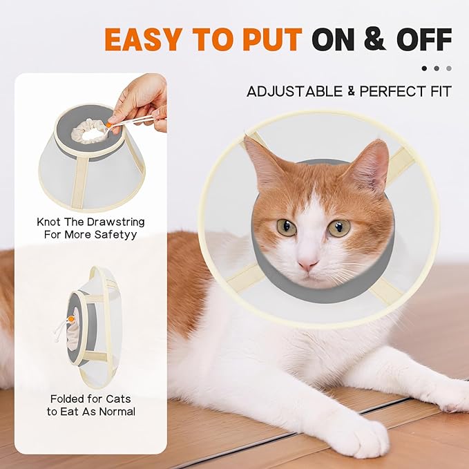 Cat Cone Collar Soft- Adjustable Comfortable Air Mesh Recovery Cone After Surgery to Stop Licking and Scratch, Alternative to Plastic Elizabethan Collar for Cat, Whiskers Freedom (Grey, S)