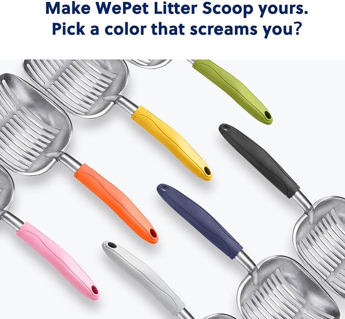 WePet Cat Litter Scoop, Aluminum Alloy Sifter, Kitty Metal Scooper, Deep Shovel, Long Handle, Poop Sifting, Kitten Pooper Lifter, Durable, Heavy Duty, for Litter Box